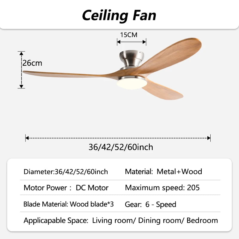 Low-Profile Wood Blade Ceiling Fan with LED Light &amp; Remote