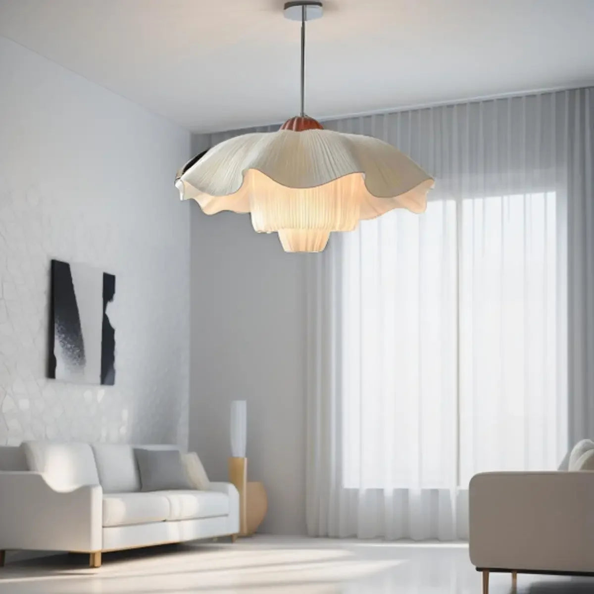 Nordic Petal French Chandelier – Hand-Knitted Cream Pendant Light