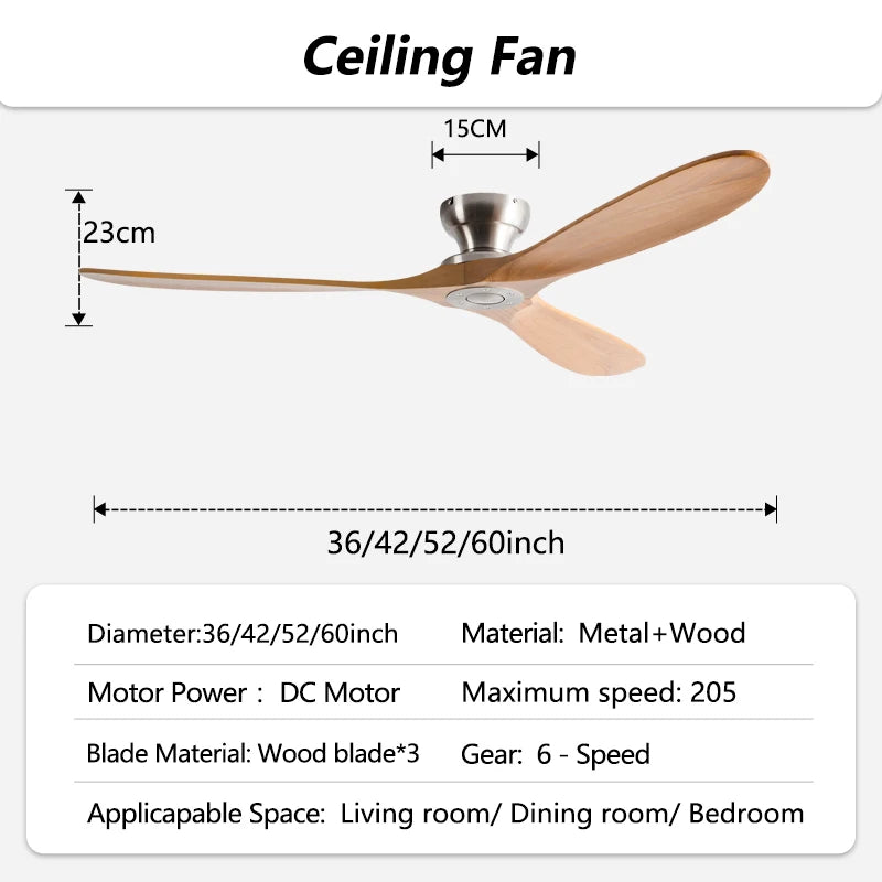 Low-Profile Wood Blade Ceiling Fan with LED Light &amp; Remote