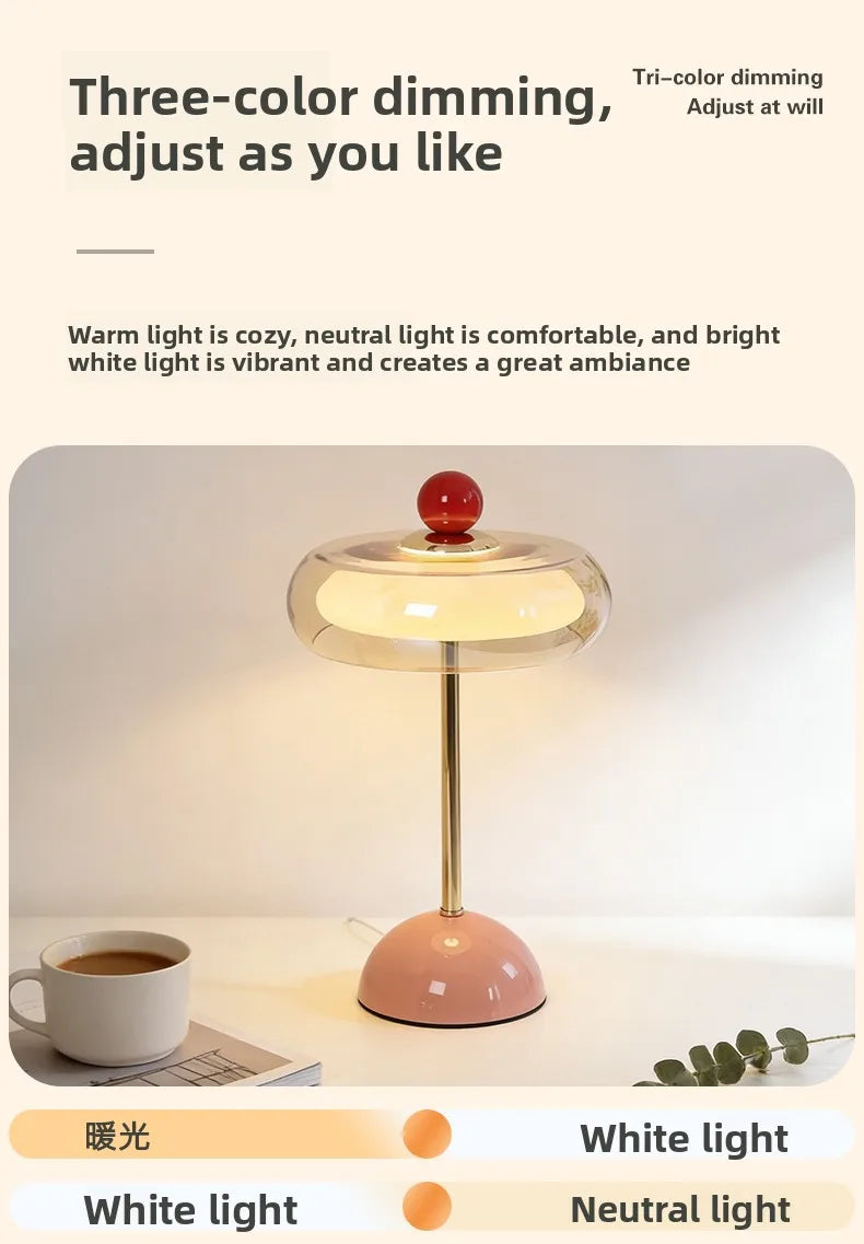 Retro Mushroom LED Table Lamp - Rechargeable Bedside Light