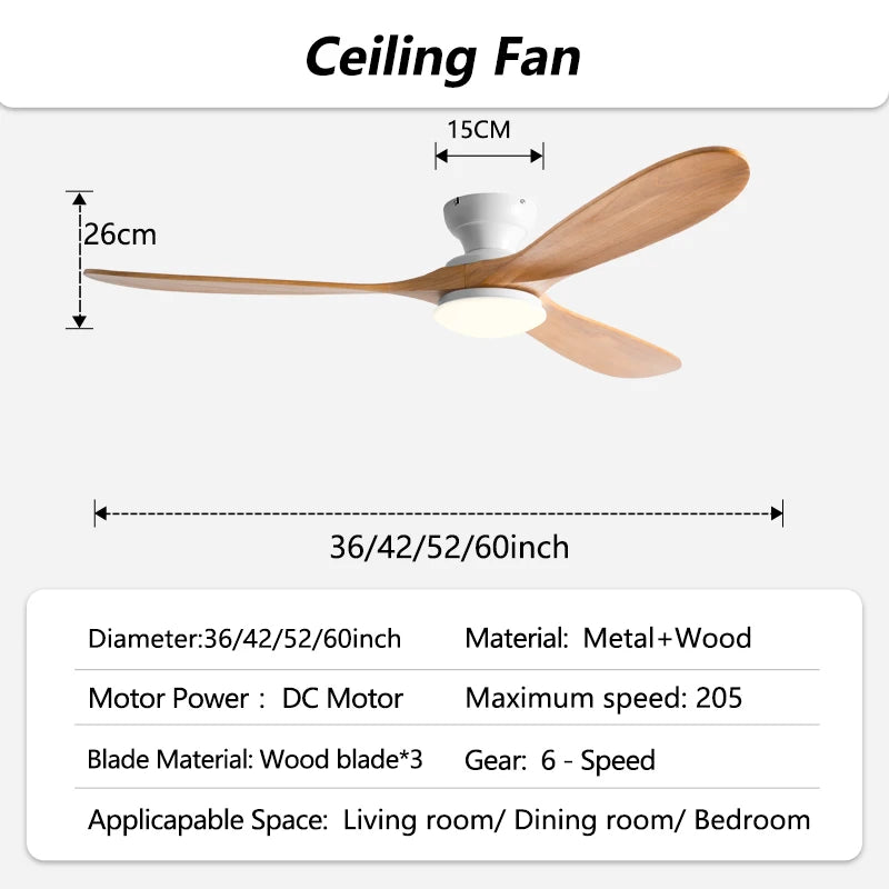 Low-Profile Wood Blade Ceiling Fan with LED Light &amp; Remote