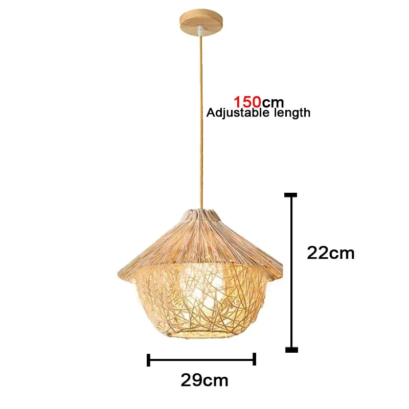Handwoven Bamboo Pendant Light - Rattan Ceiling Lamp