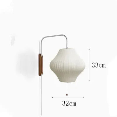 Wabi-Sabi Silk & Wood Wall Lamp – Japanese Style Sconce