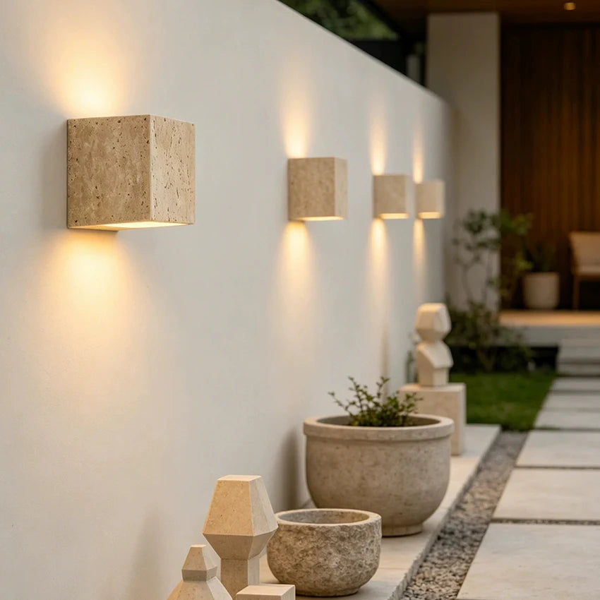 Yellow Travertine Stone Wall Sconce | Indoor & Outdoor Light