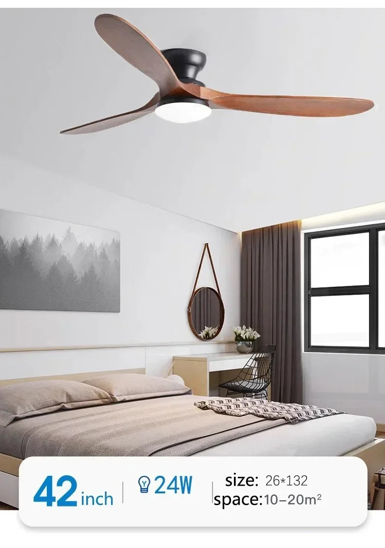 Low-Profile Wood Blade Ceiling Fan with LED Light &amp; Remote
