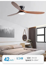 Low-Profile Wood Blade Ceiling Fan with LED Light &amp; Remote
