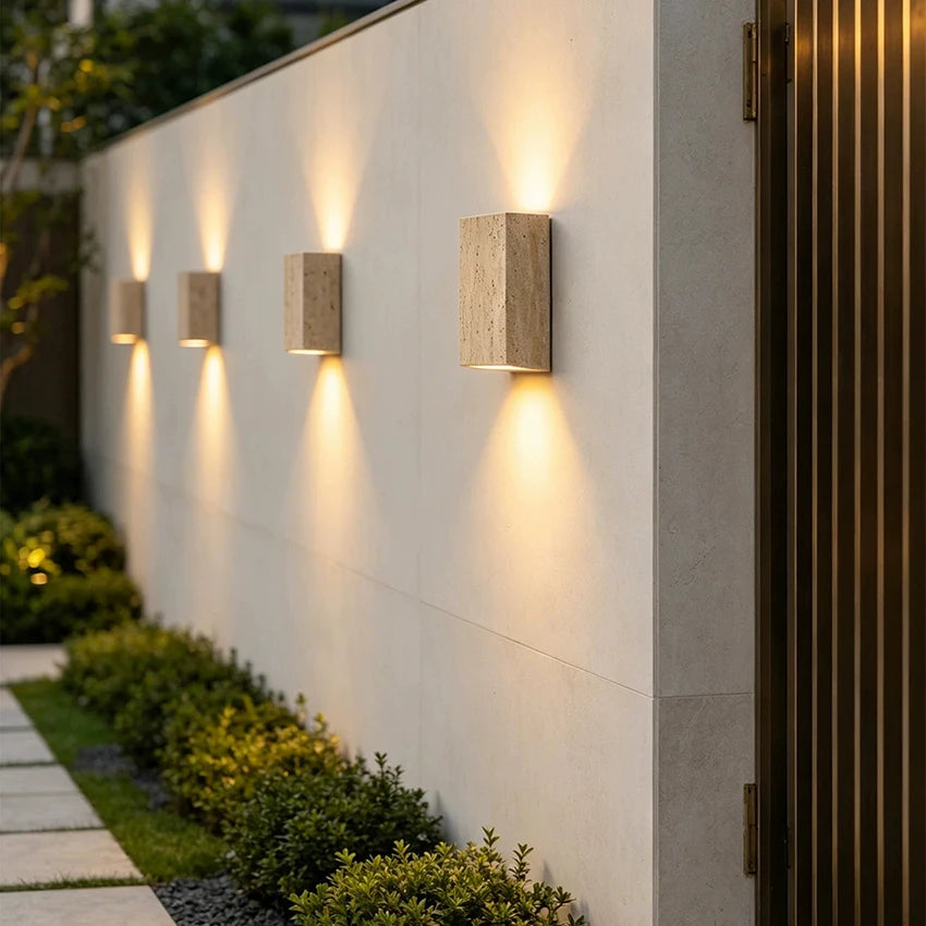 Yellow Travertine Stone Wall Sconce | Indoor & Outdoor Light
