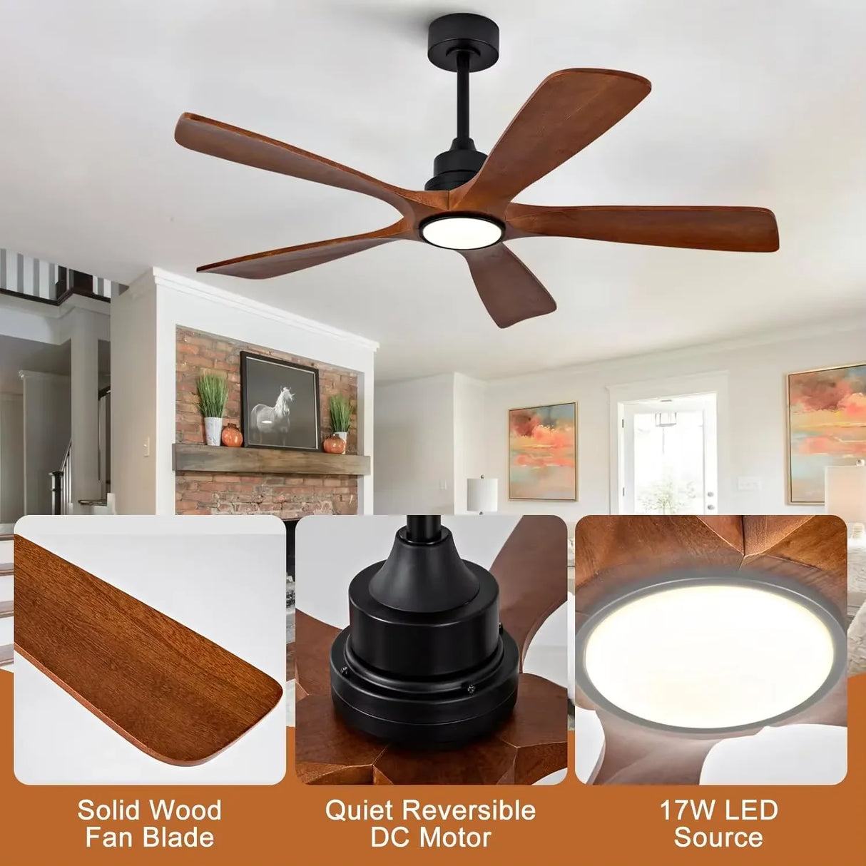 42/52/60 Inch Vintage Large Strong Wind  LED Ceiling Fan Light