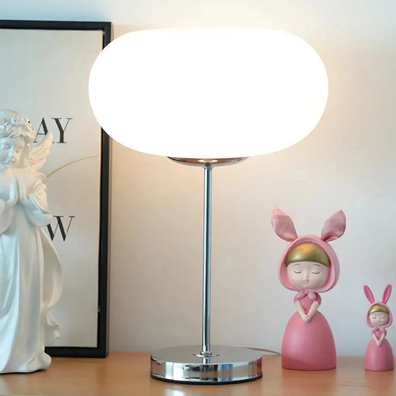 Modern White Glass Table Lamp for Bedroom & Living Room