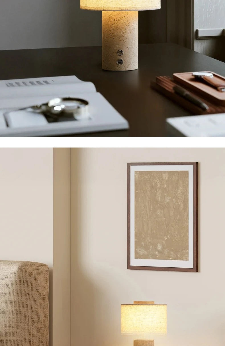 Lámpara de mesa de mármol moderna - Lámpara de noche nórdica de travertino