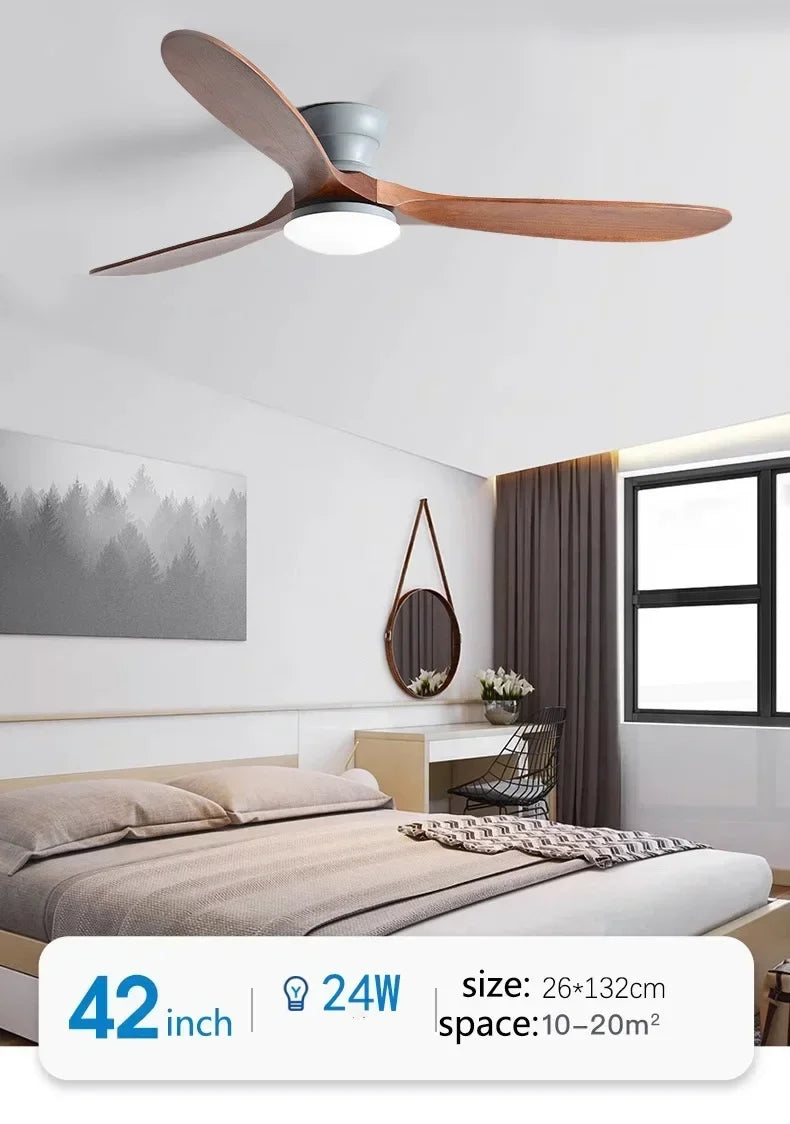 Low-Profile Wood Blade Ceiling Fan with LED Light &amp; Remote