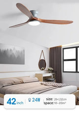 Low-Profile Wood Blade Ceiling Fan with LED Light &amp; Remote