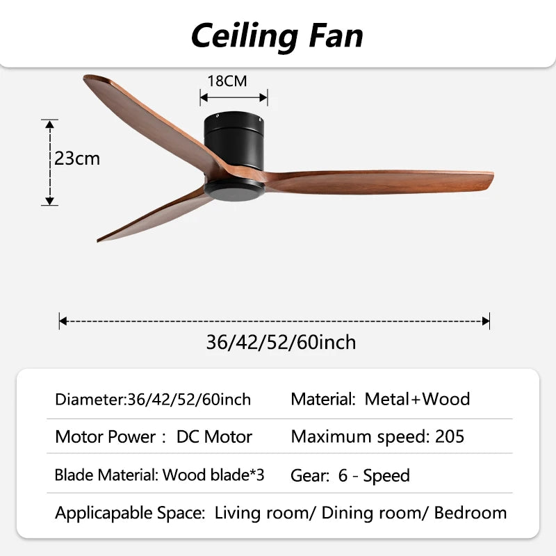 42/52/60inch Low Floor LED Ceiling Fan With 3 Colors Dimmable Light
