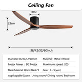 42/52/60inch Low Floor LED Ceiling Fan With 3 Colors Dimmable Light