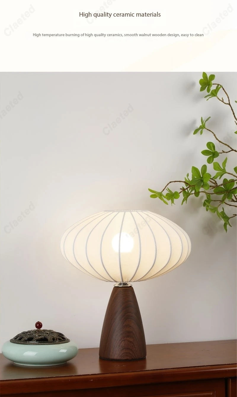 Modern Wood LED Table Lamp with Fabric Shade – Dimmable