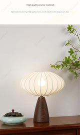 Modern Wood LED Table Lamp with Fabric Shade – Dimmable