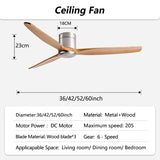 42/52/60inch Low Floor LED Ceiling Fan With 3 Colors Dimmable Light