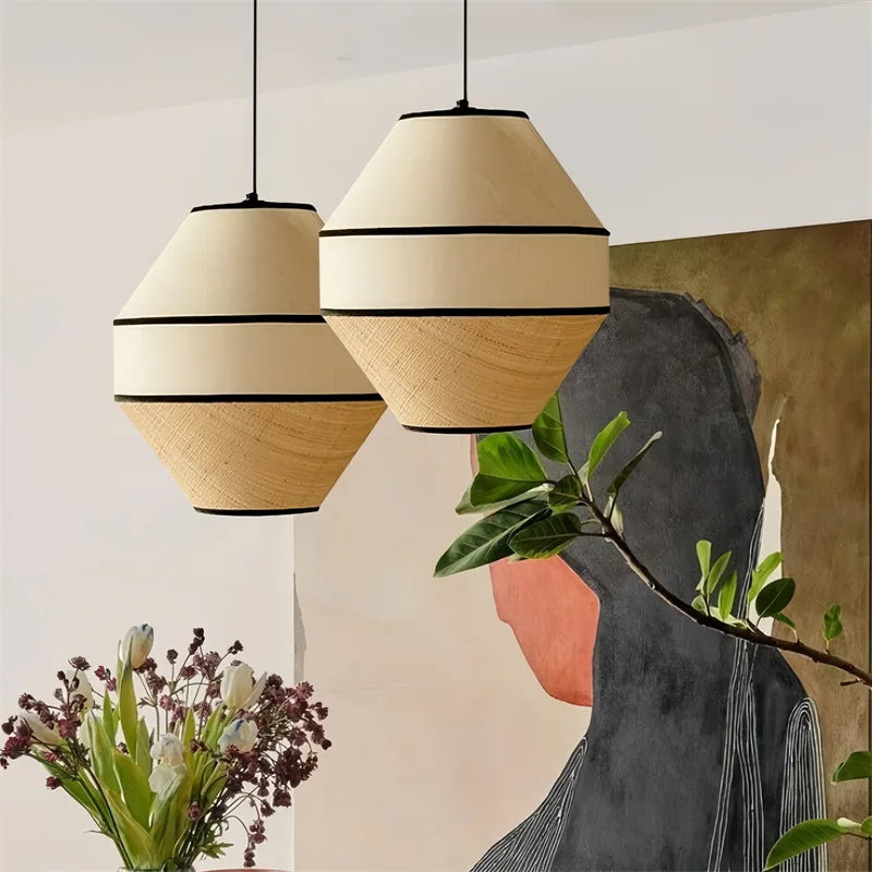Wabi-Sabi Japanese Fabric Pendant Light - Bedroom & Restaurant