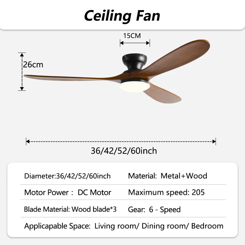 Low-Profile Wood Blade Ceiling Fan with LED Light &amp; Remote