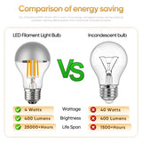 A19 Half Silver Mirror Top Edison LED Filament Bulbs E27 4W 8W 2700K Dimmable, 15 or 25 Pack - Hans Lumiere
