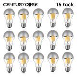 A19 Half Silver Mirror Top Edison LED Filament Bulbs E27 4W 8W 2700K Dimmable, 15 or 25 Pack - Hans Lumiere