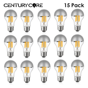 A19 Half Silver Mirror Top Edison LED Filament Bulbs E27 4W 8W 2700K Dimmable, 15 or 25 Pack - Hans Lumiere