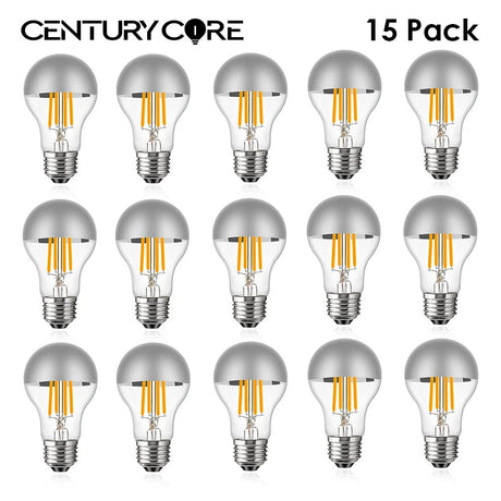 A19 Half Silver Mirror Top Edison LED Filament Bulbs E27 4W 8W 2700K Dimmable, 15 or 25 Pack - Hans Lumiere