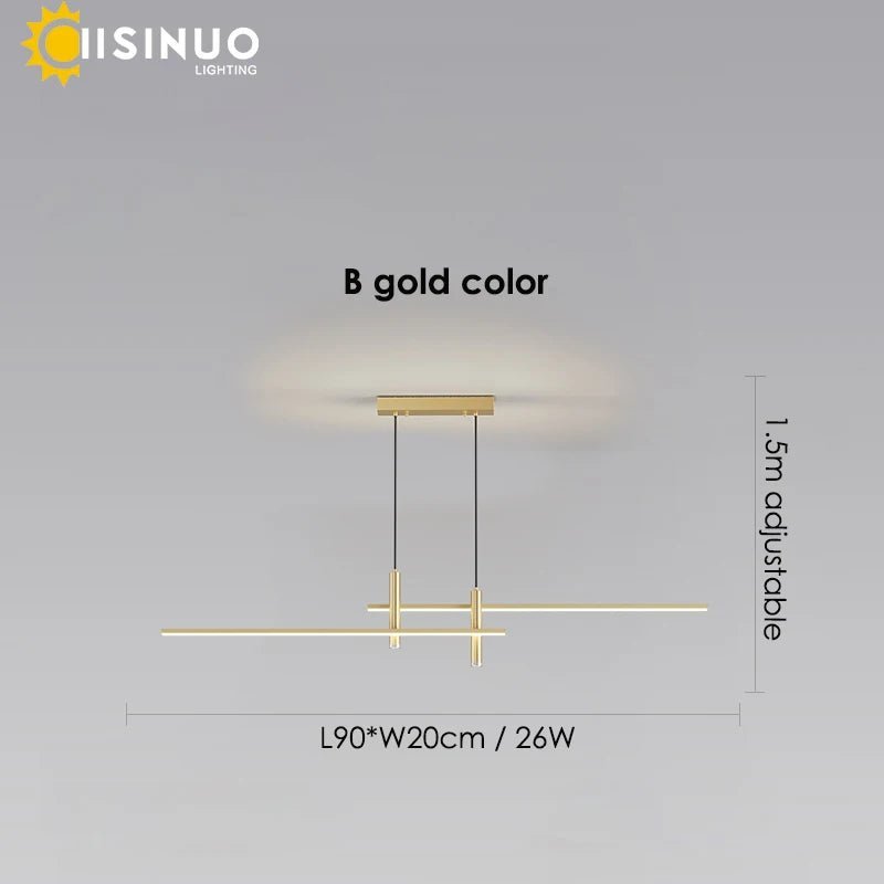 Adjustable Black/Gold Linear Hanging LED Pendant Light - Hans Lumiere