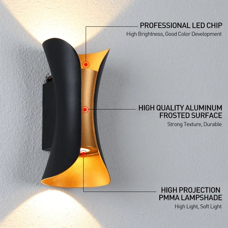 Aluminum LED Wall Sconce 12W, IP65 Waterproof Outdoor Indoor Light - Hans Lumiere