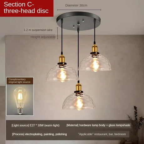 American Retro Industrial Style Glass Chandelier - Hans Lumiere