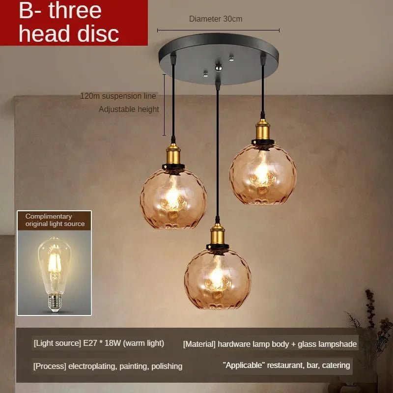 American Retro Industrial Style Glass Chandelier - Hans Lumiere