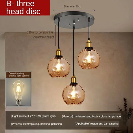 American Retro Industrial Style Glass Chandelier - Hans Lumiere