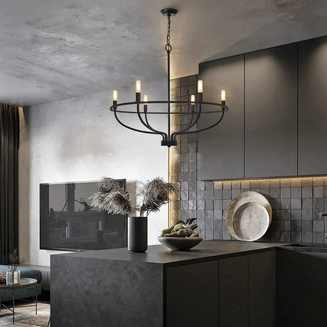 American Vintage Luxury Round Candle Iron Ceiling Chandelier - Hans Lumiere