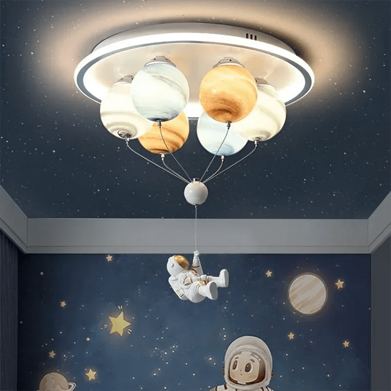 Astronaut Led Ceiling Light With Planet And Flying Spaceship - Hans Lumiere