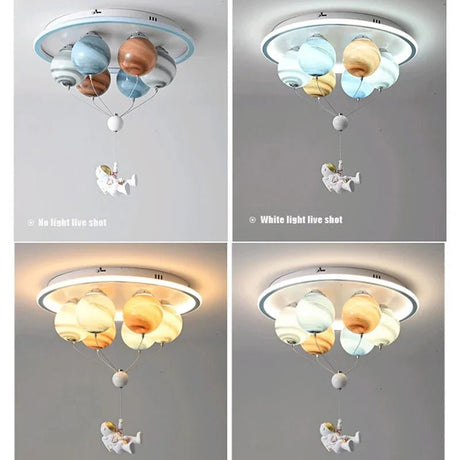 Astronaut Led Ceiling Light With Planet And Flying Spaceship - Hans Lumiere