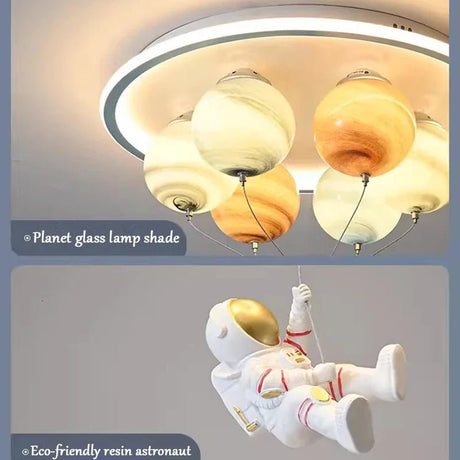 Astronaut Led Ceiling Light With Planet And Flying Spaceship - Hans Lumiere