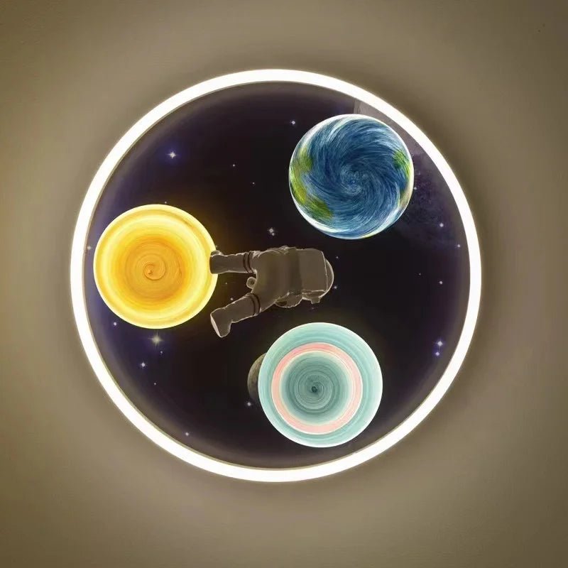 Astronaut Led Ceiling Light With Planet And Flying Spaceship - Hans Lumiere