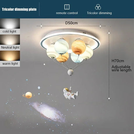 Astronaut Led Ceiling Light With Planet And Flying Spaceship - Hans Lumiere