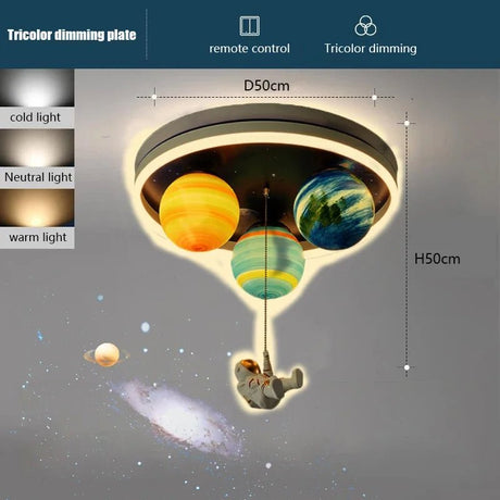 Astronaut Led Ceiling Light With Planet And Flying Spaceship - Hans Lumiere