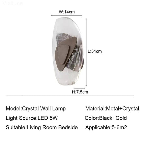 Black Gold Luxury Modern Crystal LED Wall Lamp - Hans Lumiere