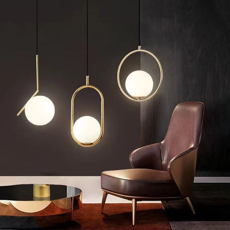 Brass Copper Suspension Chandelier With Glass Lampshade - Hans Lumiere