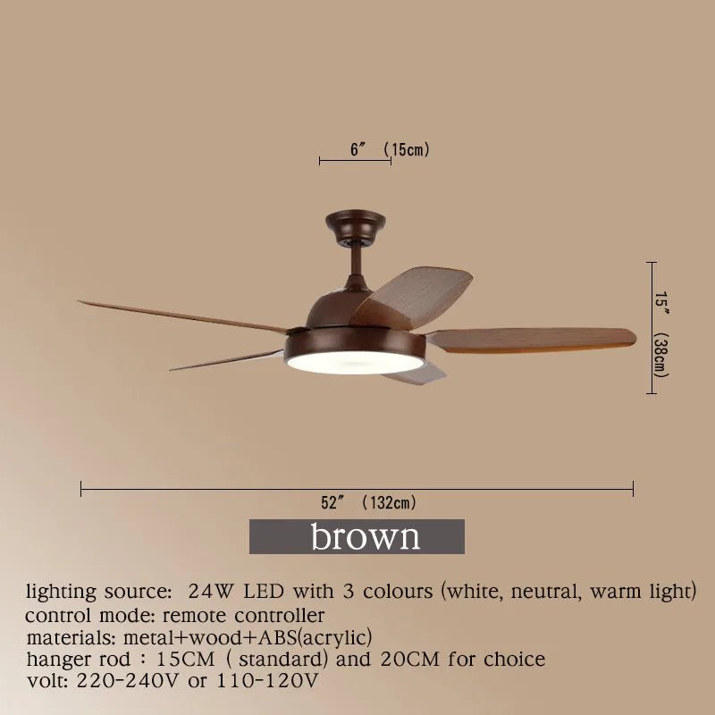 Brown Fan Blade Modern Ceiling Fan Light With Remote Control - Hans Lumiere
