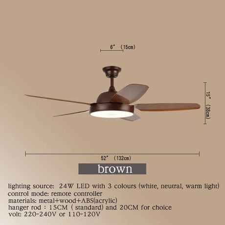 Brown Fan Blade Modern Ceiling Fan Light With Remote Control - Hans Lumiere