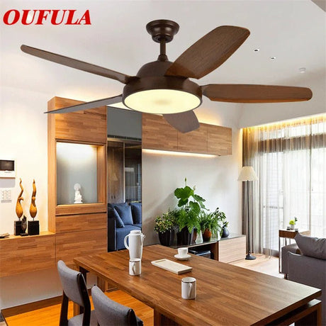 Brown Fan Blade Modern Ceiling Fan Light With Remote Control - Hans Lumiere