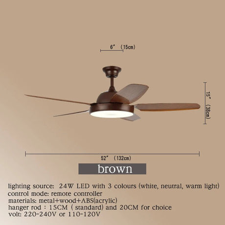 Brown Fan Blade Modern Ceiling Fan Light With Remote Control - Hans Lumiere