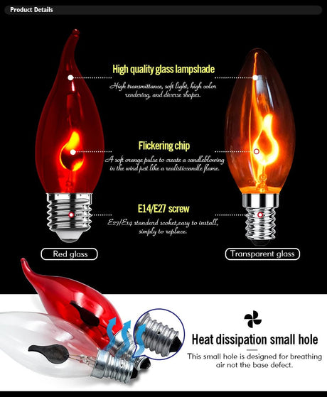 C35 & C35L Edison LED Candle Bulbs E14 E27 3W Flame Tip Filament, 1-24 Pack - Hans Lumiere