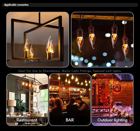 C35 & C35L Edison LED Candle Bulbs E14 E27 3W Flame Tip Filament, 1-24 Pack - Hans Lumiere