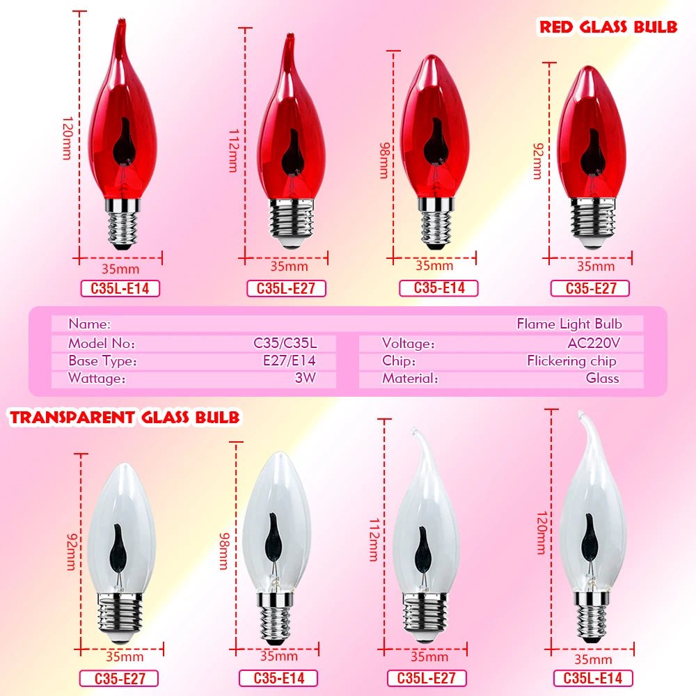 C35 Flame Tip Edison LED Candle Bulbs E14 E27 3W, Vintage Flickering Effect, 1-12 Pack - Hans Lumiere