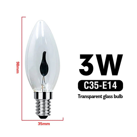 C35 Flame Tip Edison LED Candle Bulbs E14 E27 3W, Vintage Flickering Effect, 1-12 Pack - Hans Lumiere