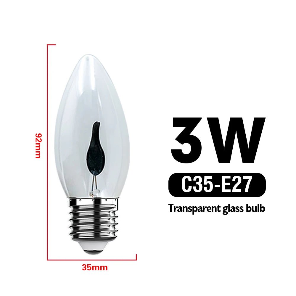 C35 Flame Tip Edison LED Candle Bulbs E14 E27 3W, Vintage Flickering Effect, 1-12 Pack - Hans Lumiere